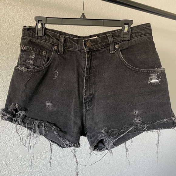 Great Lakes Recreation Distressed Black Denim Shorts - Picture 1 of 3